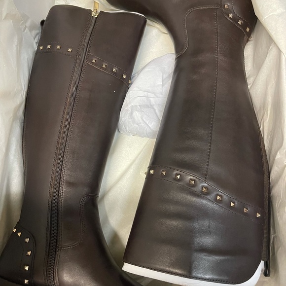 BNIB Marc Fisher Secalm Studded Riding Boots Dk Brown - Picture 3 of 12